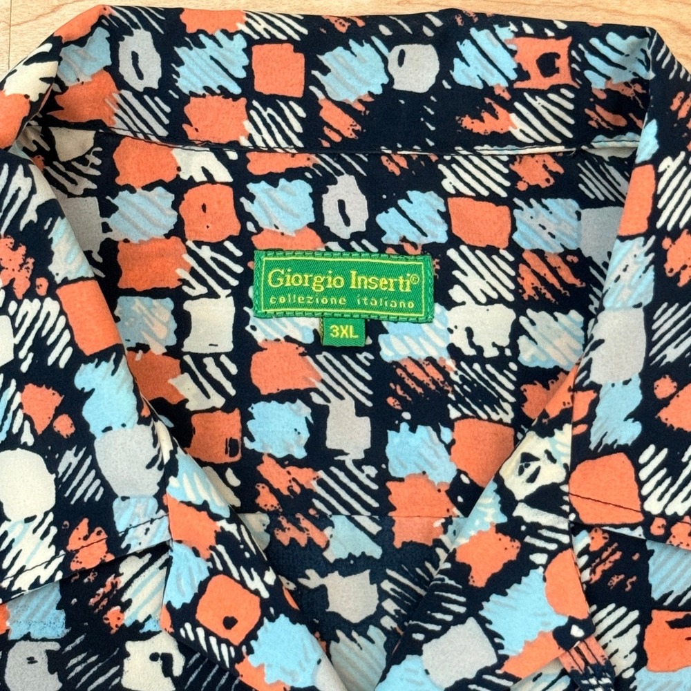 Giorgio Inserti Mens 3XL Short Sleeve Button Down Shirt Abstract Geometric Blue - Picture 3 of 8